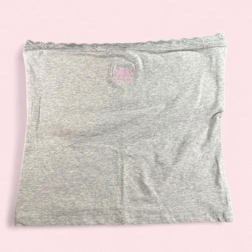 Gray Lace Pink Bow y2k Tube Top‎